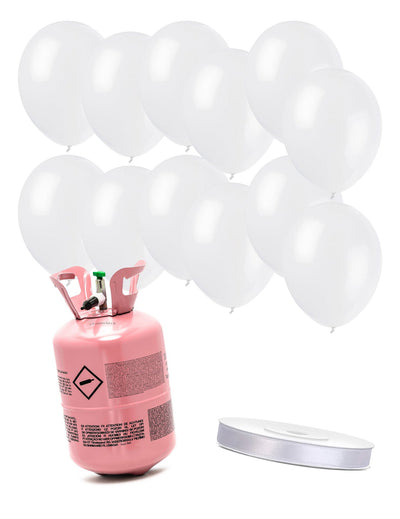 Kit de cilindros de hélio com 12 balões brancos e fita