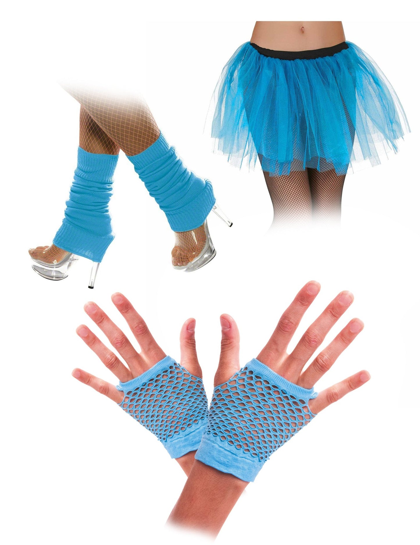 Kit de acessórios 80s azul fluo para adultos