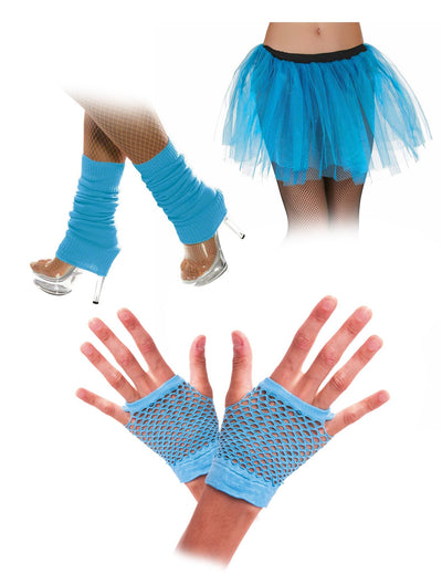 Kit de acessórios 80s azul fluo para adultos