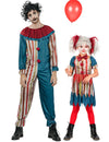 Fato de palhaço colorido para pai e filha no Halloween