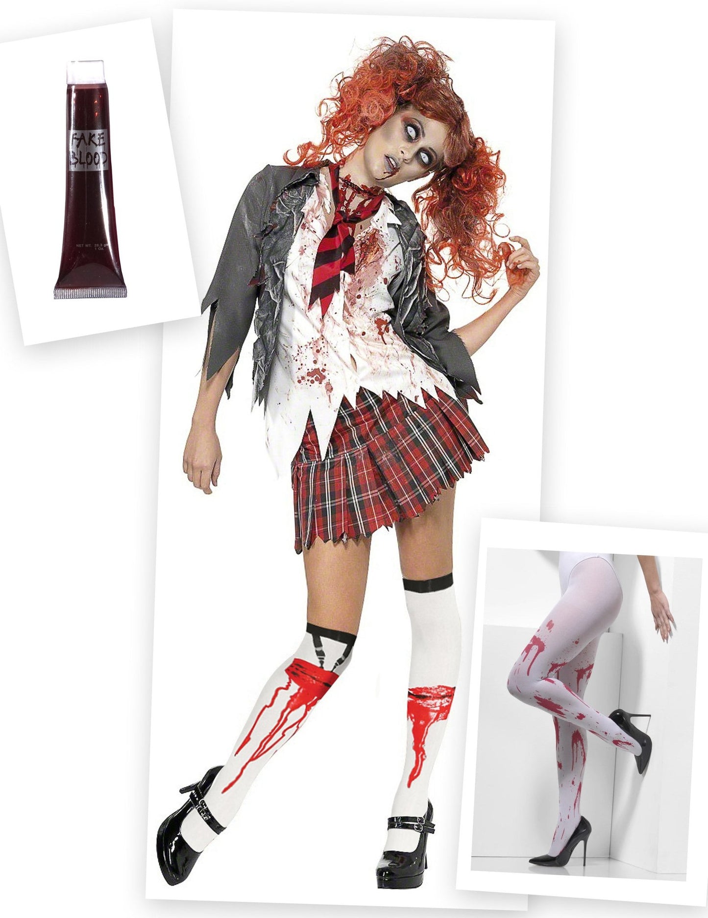 Pack disfarce e acessórios de zombie estudante mulher