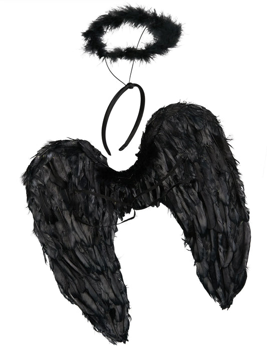 Kit de acessórios anjo negro adulto