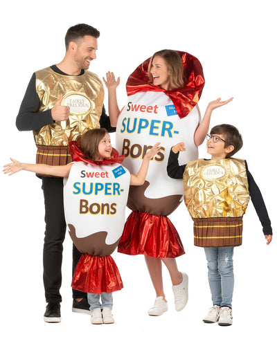 Disfarce de família bombons dourados e chocolates
