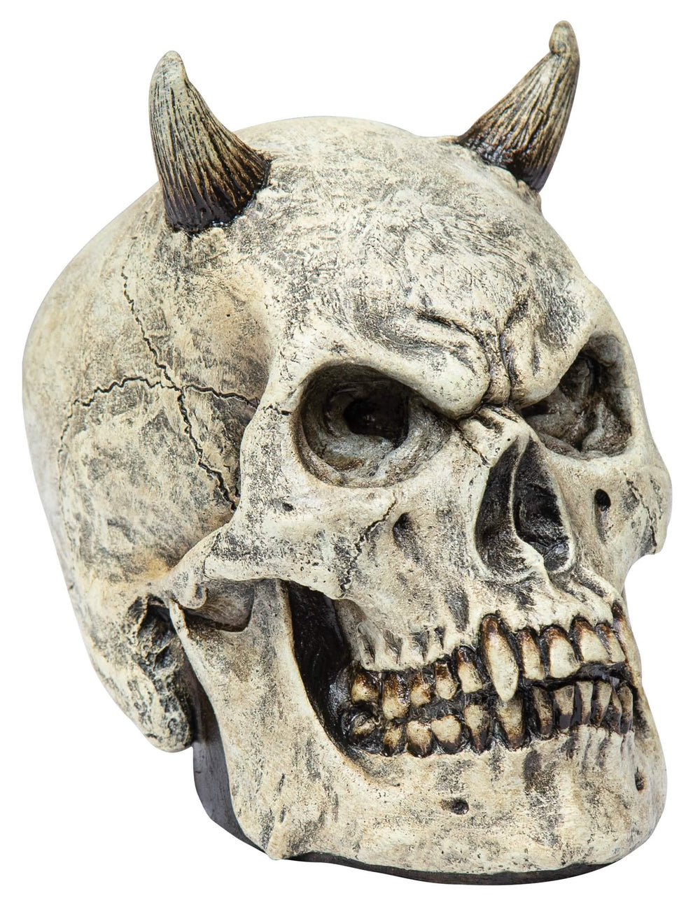 Tête de mort diable para decoração bege com cornos pretos