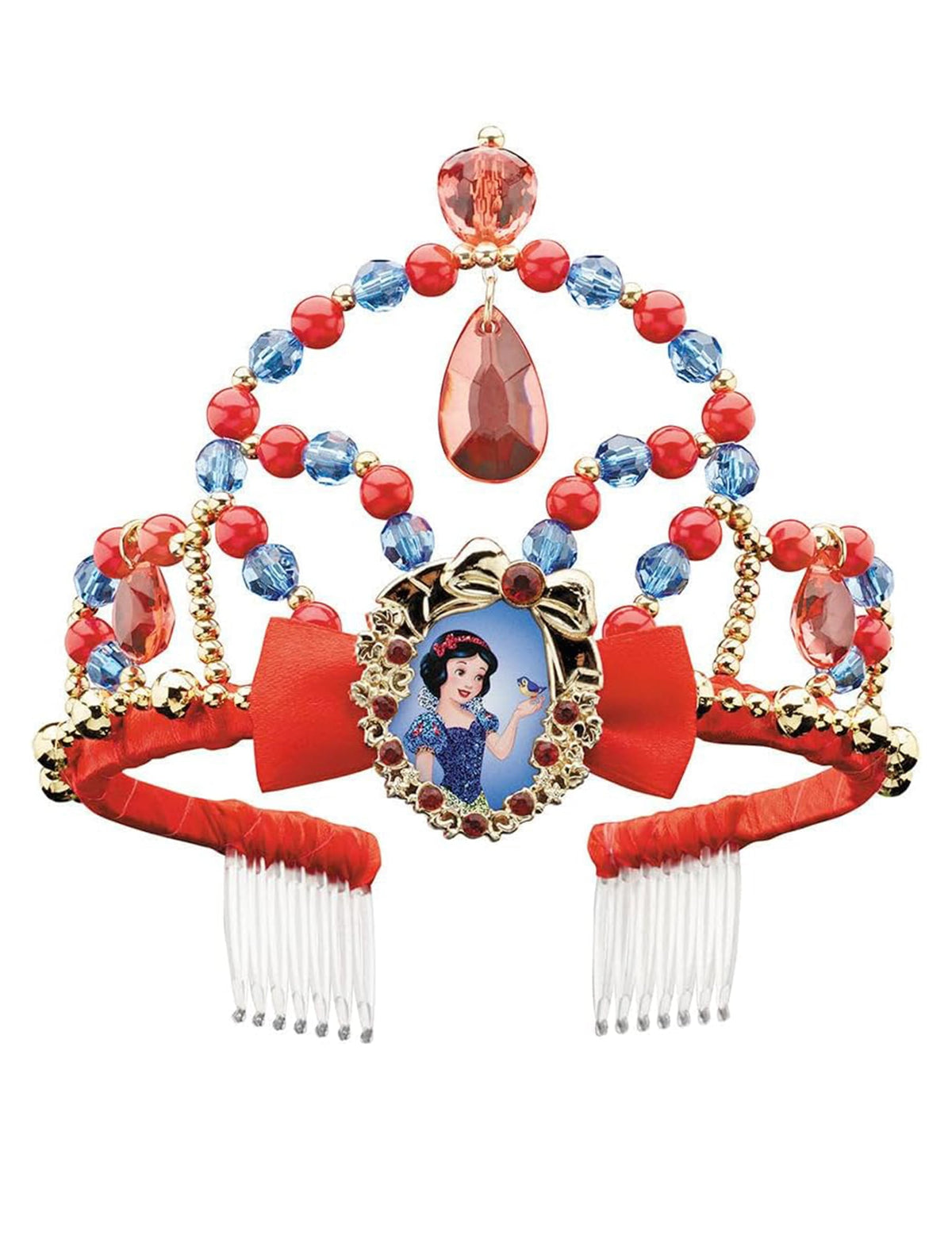 Tiare Blanche Neige pour fille rouge et bleue avec perles