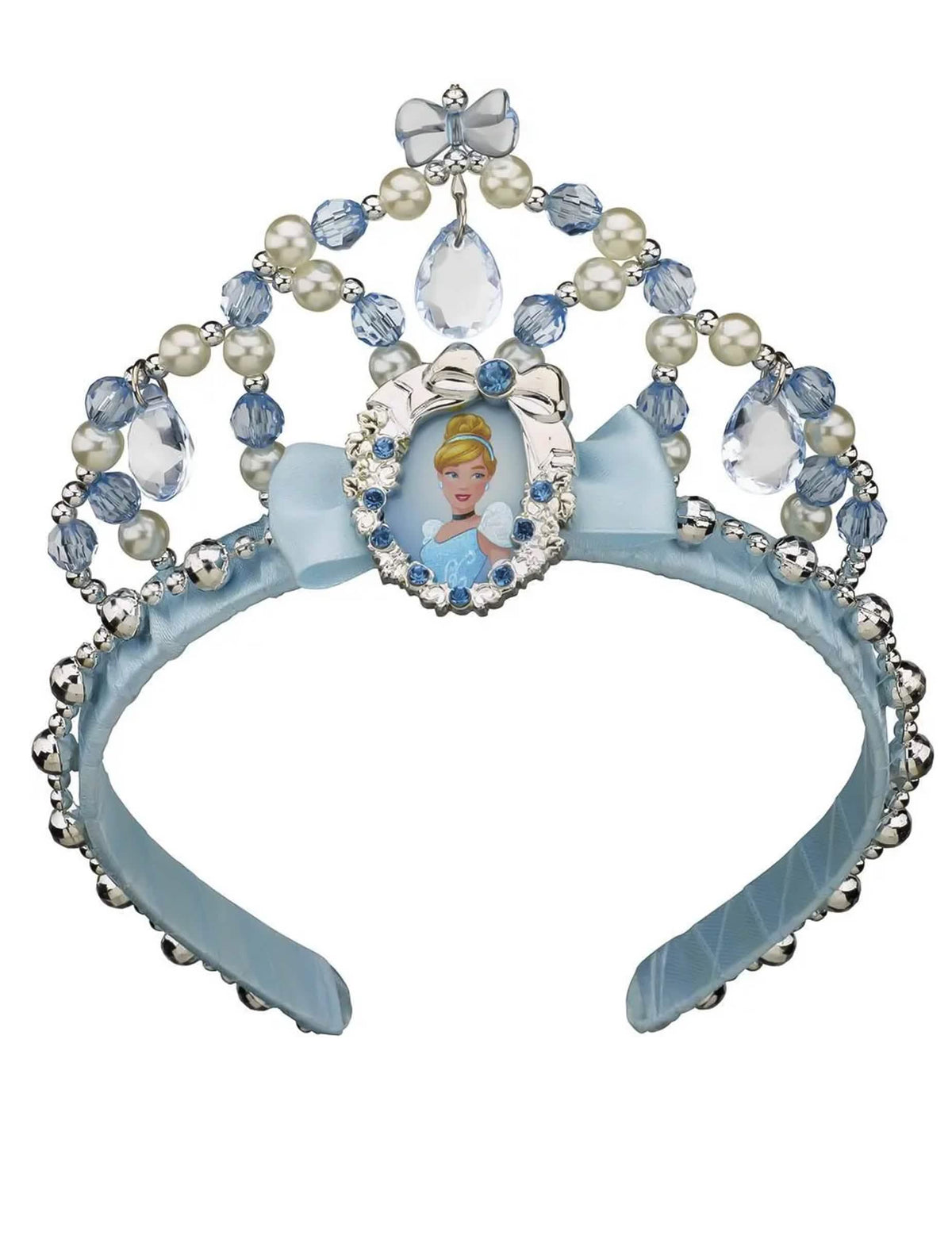 Tiare Cendrillon pour fille bleue avec perles et médaillon portrait