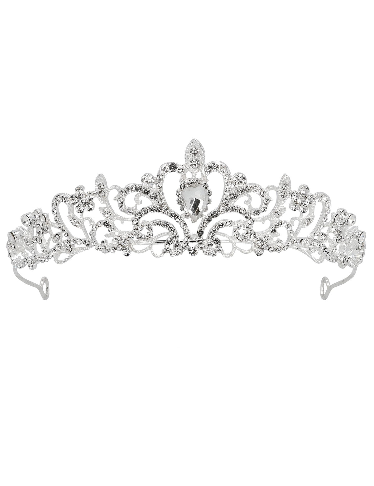 Vue de face de la tiare princesse métallique à strass