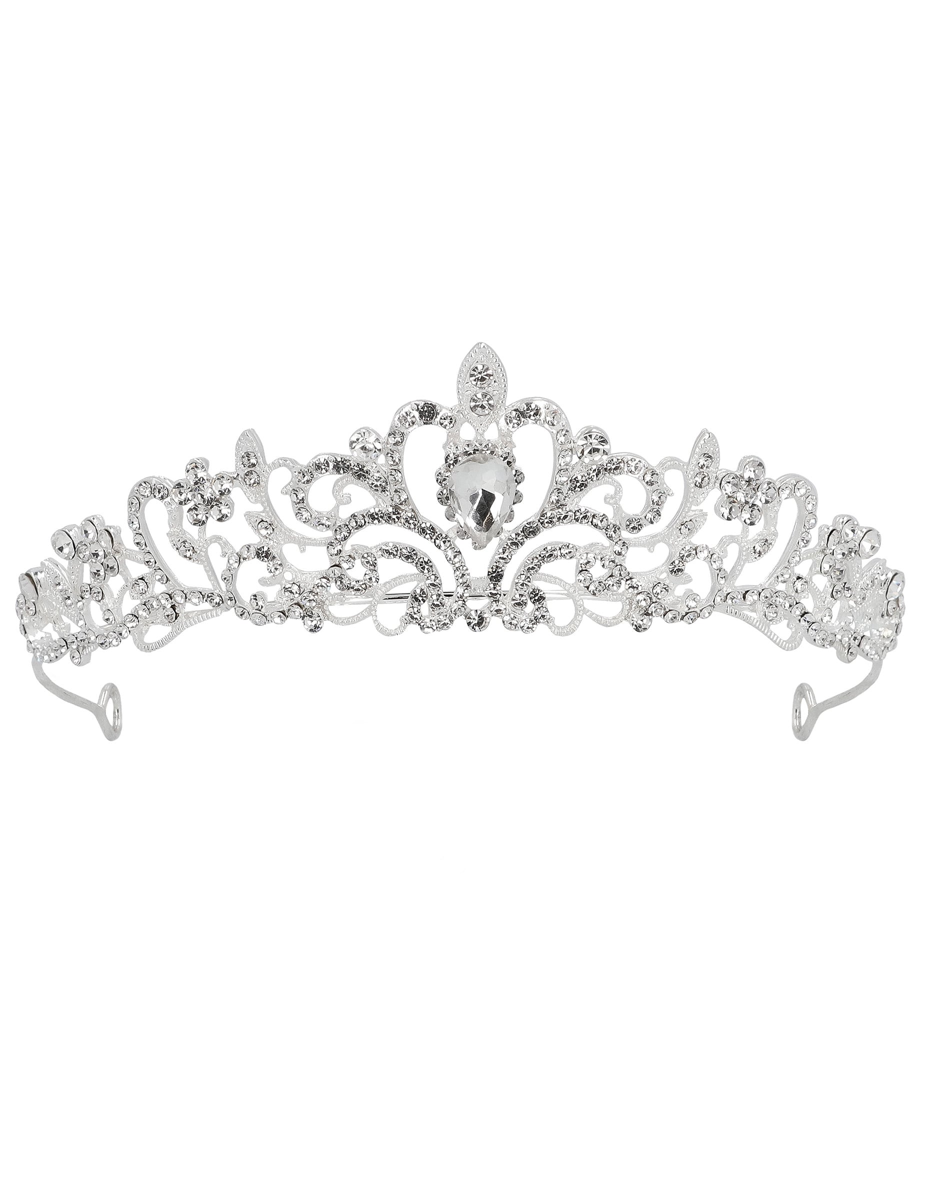 Vue de face de la tiare princesse métallique à strass