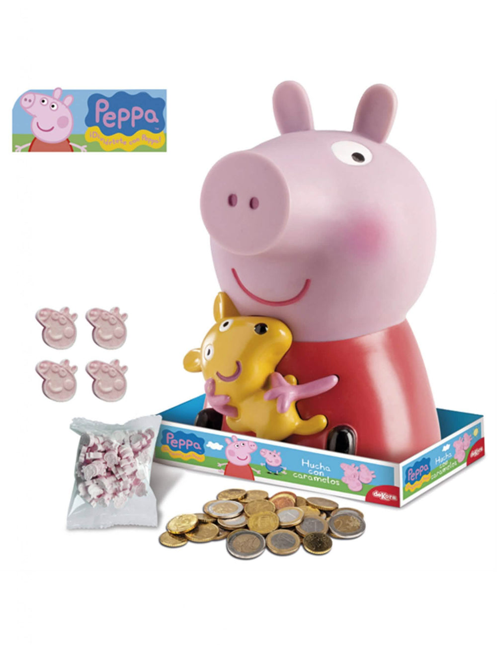 Mealheiro com chupa-chupas Peppa Pig para criança cor de rosa e vermelho