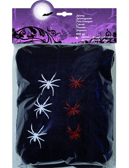 Decoração teia de aranha preta com aranhas Halloween 100 g