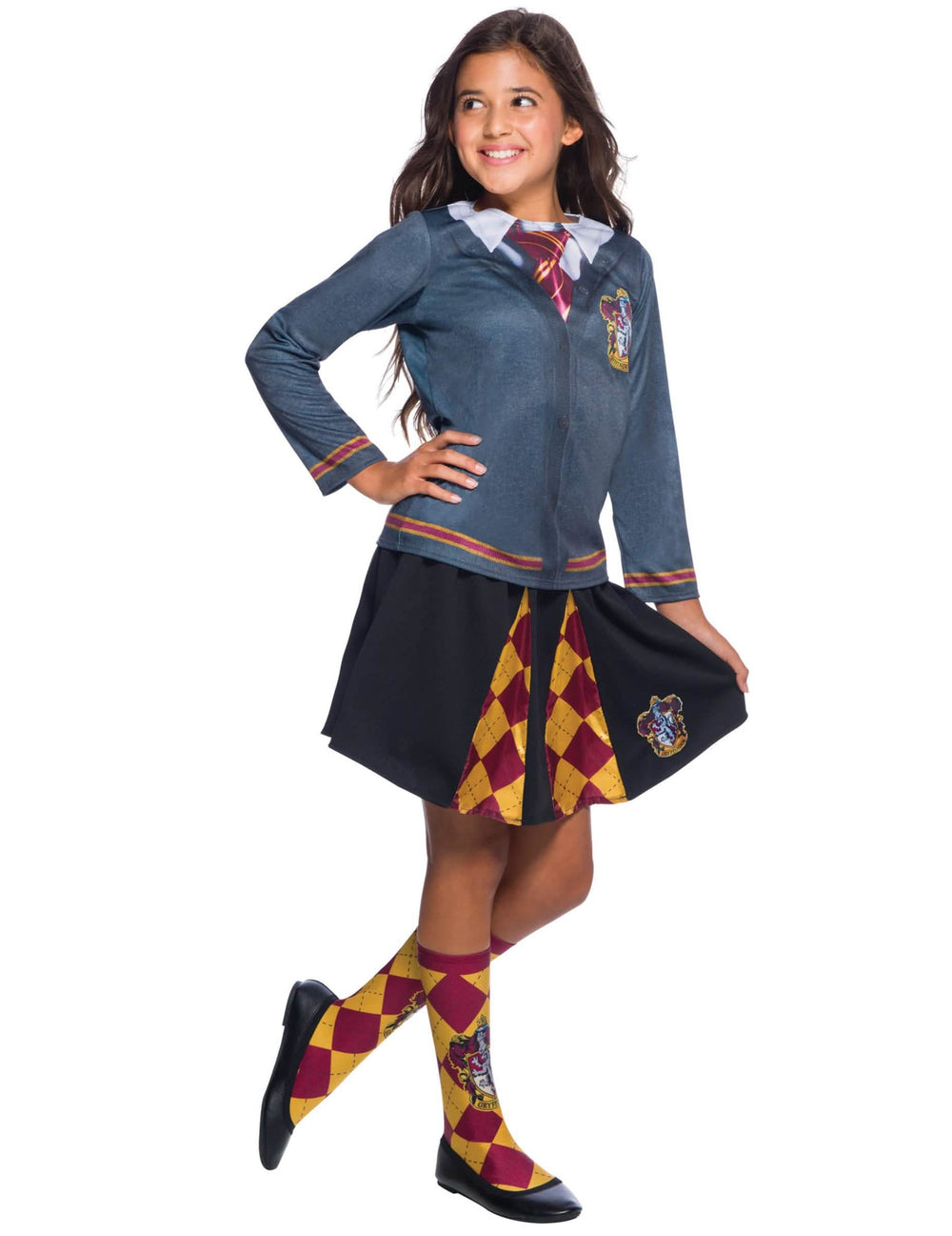 Top com saia Gryffindor Harry Potter™ para menina cinzento e preto com brasão e gravata impressos