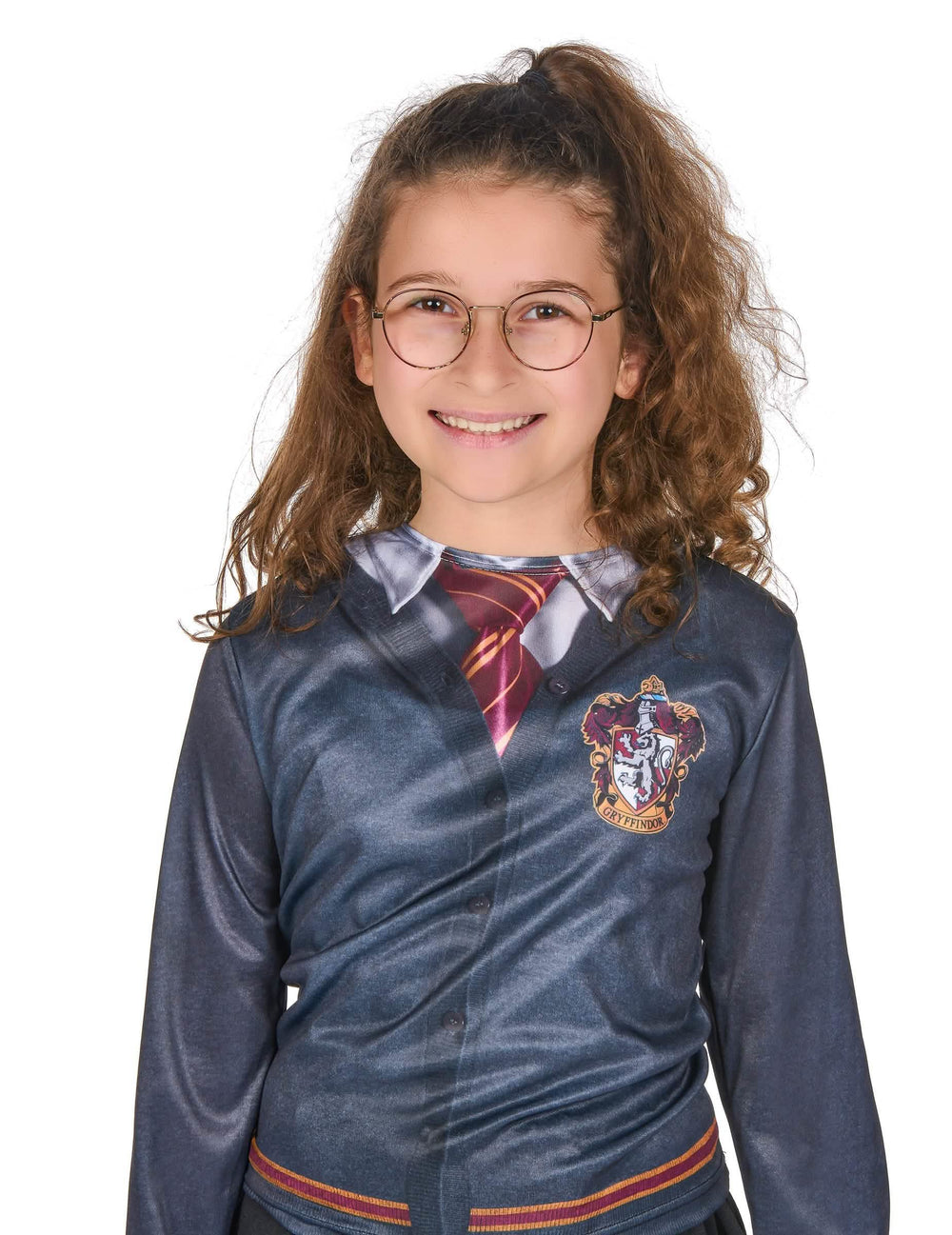 Retrato de frente da parte superior com saia de Gryffindor Harry Potter