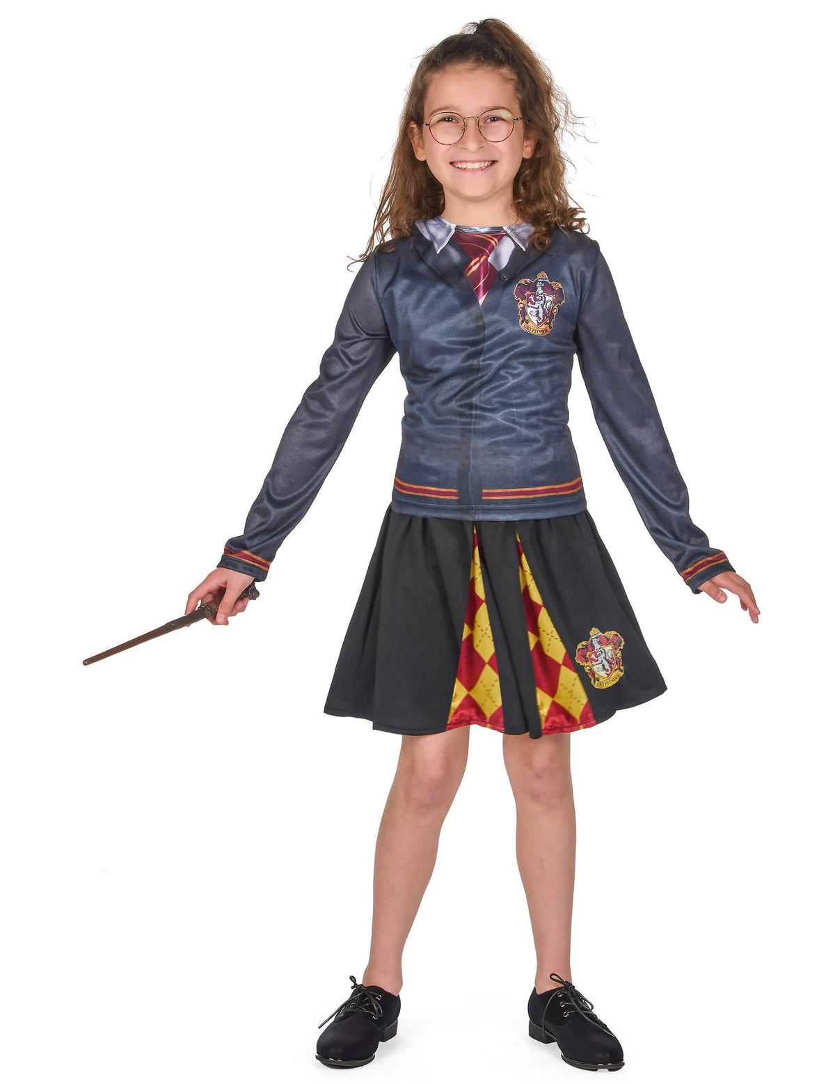 Vara mágica e óculos do top com saia Gryffindor Harry Potter