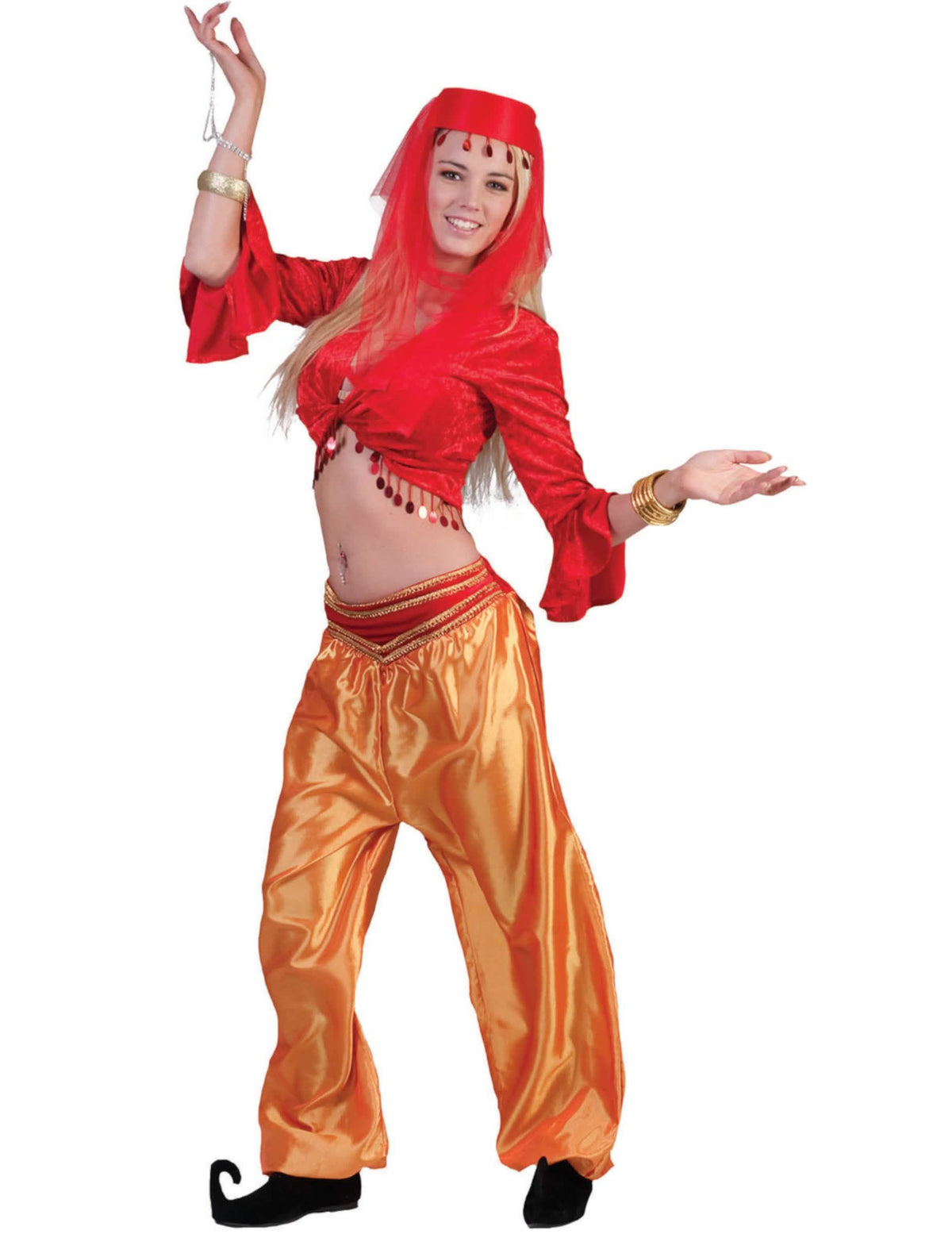 Top de dança para mulher vermelho com lantejoulas e véu