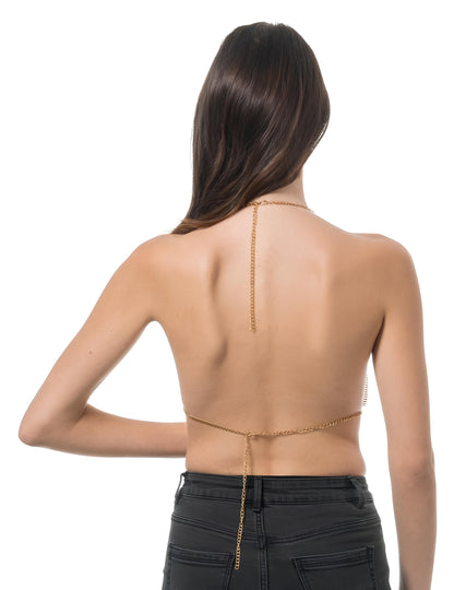 Top de festival metalizado dourado para adulto
