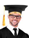 Toque de diplômé pour adulte noire et dorée avec pompon