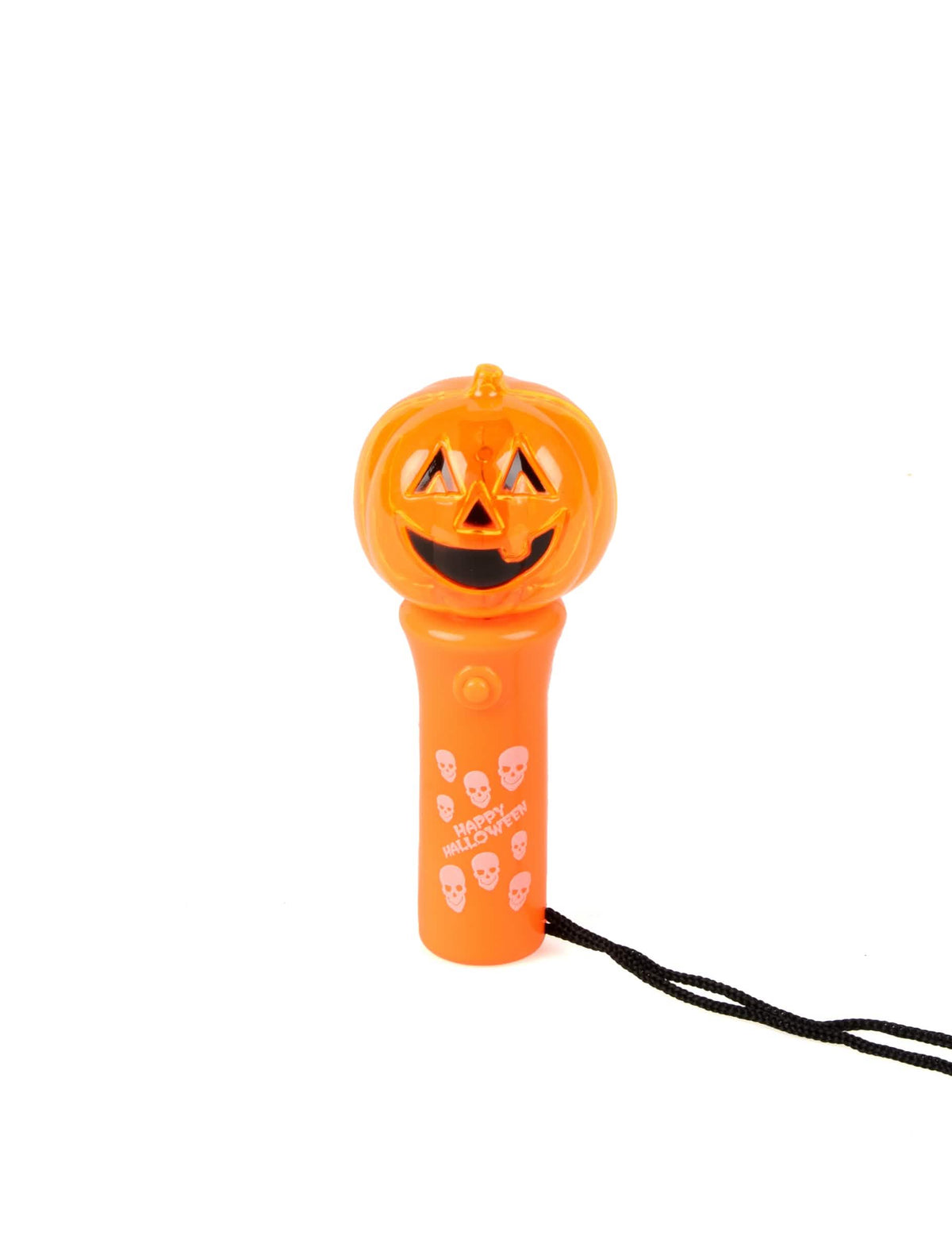 Tocha giratória luminosa abóbora para criança cor de laranja com motivos de caveiras