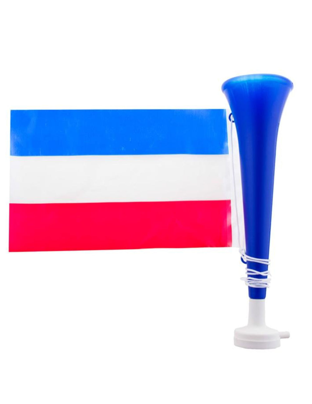 Trompette football avec drapeau France pour supporter bleu blanc rouge