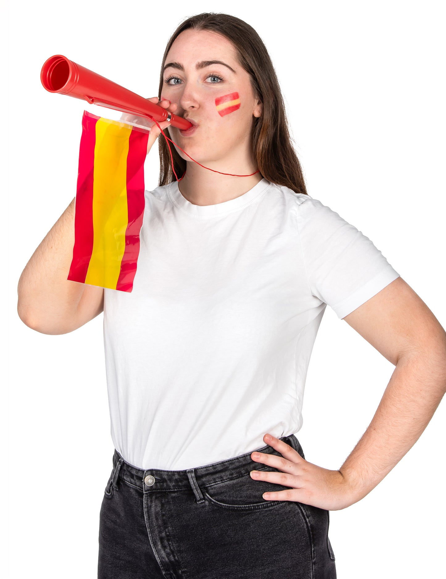 Mise en situation de la trompette football avec drapeau Espagne