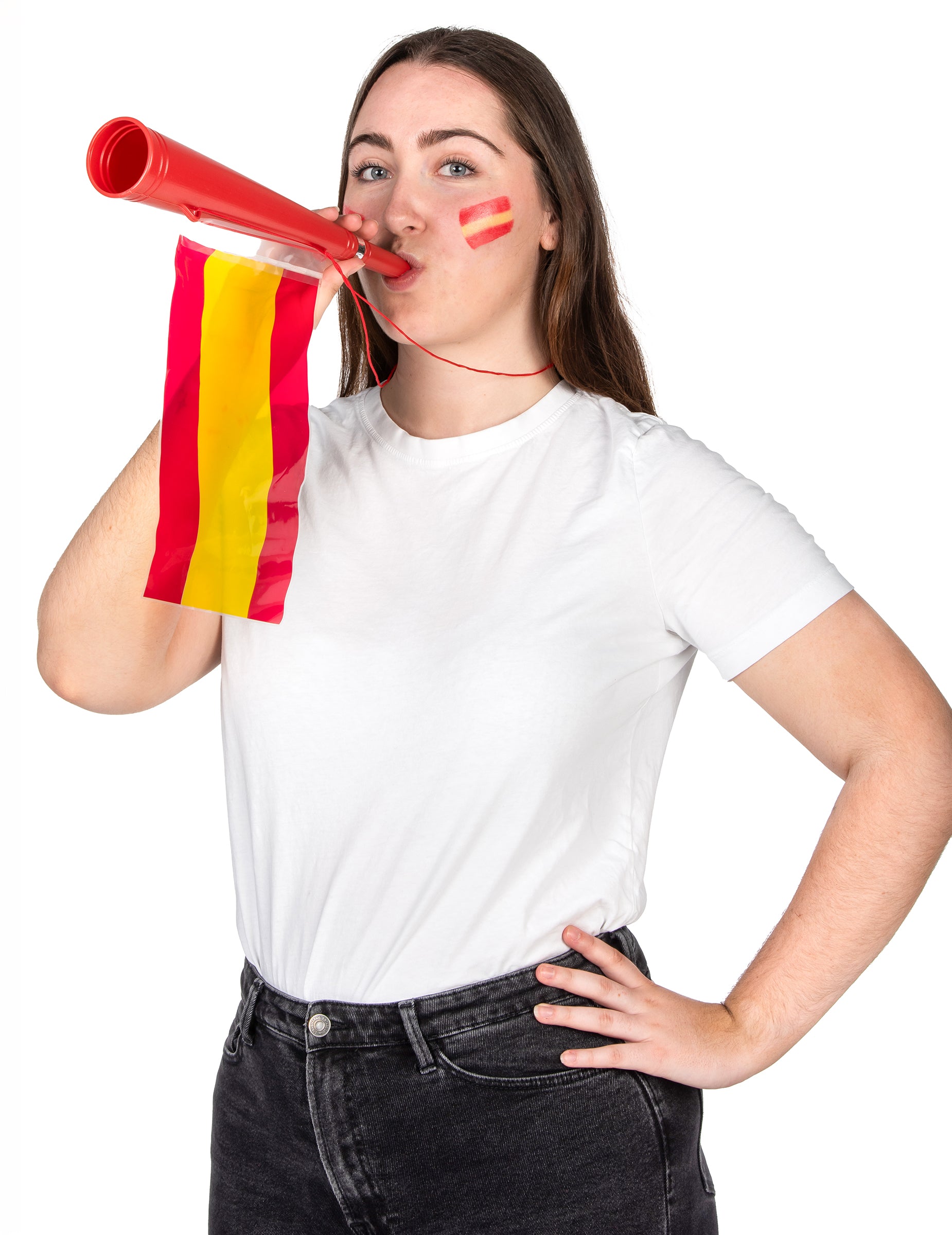Mise en situation de la trompette football avec drapeau Espagne