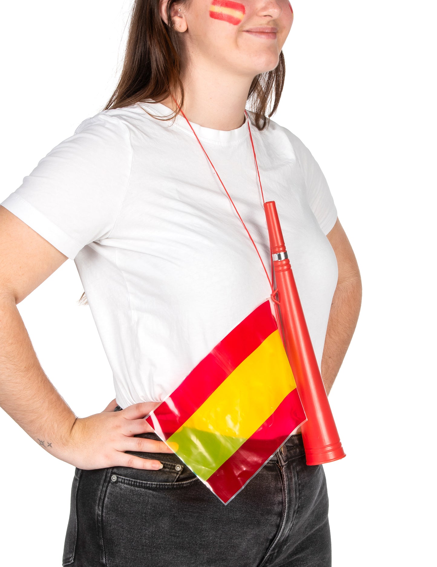 Vue de profil de la trompette football avec drapeau Espagne
