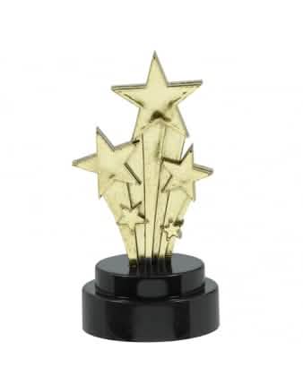 Statuette étoiles filantes Hollywood pour fête dorée sur socle noir
