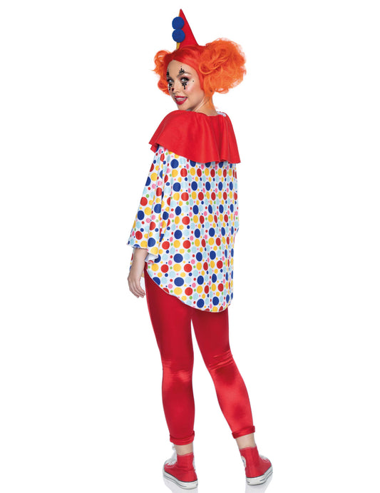Vue de dos de la tunique avec chapeau de clown pour femme