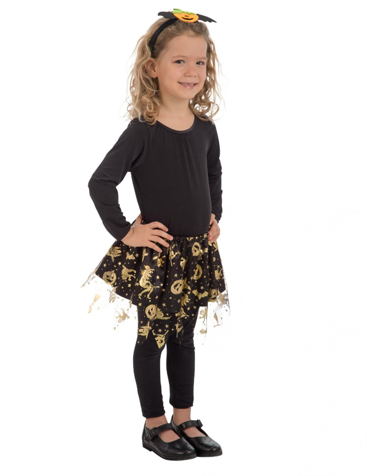 Tutu halloween para menina preto e dourado