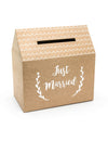 Urne Just Married pour mariage en carton kraft en forme de maison