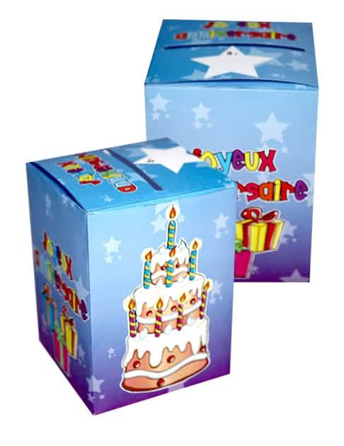 Urna aniversário feliz azul com decoração de bolo e estrelas