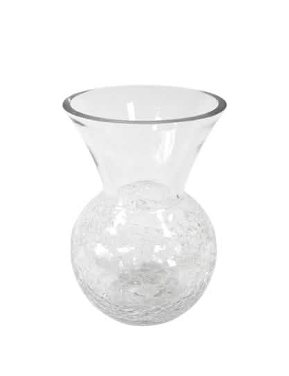 Vaso arredondado com efeito craquelado em vidro transparente