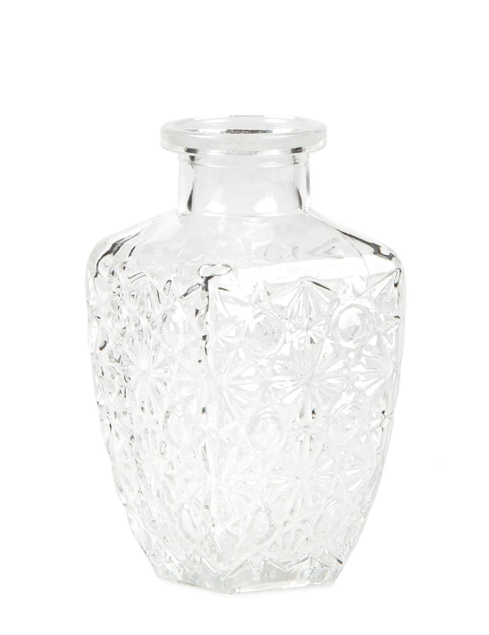 Vaso antigo gravado para decoração de mesa em vidro quadrado transparente