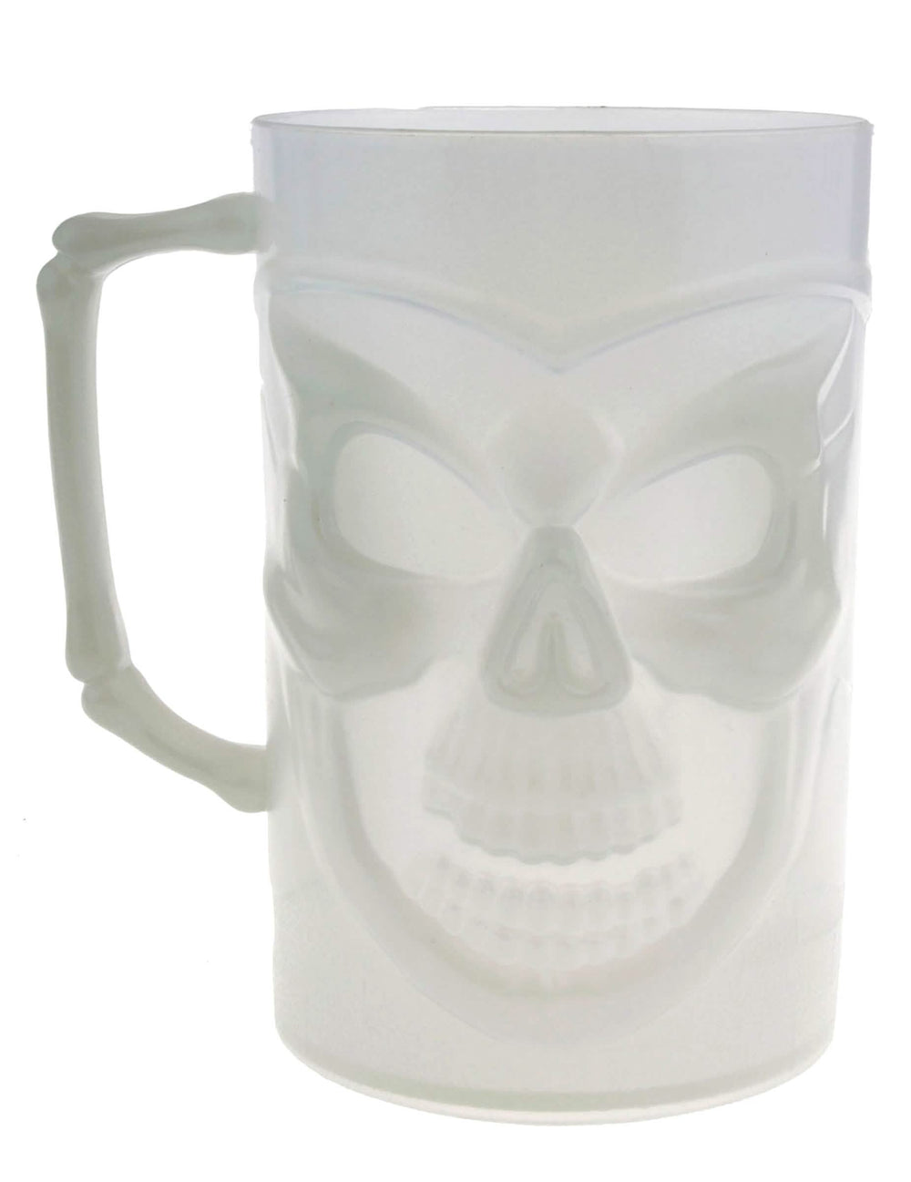 Copo de cerveja caveira para adulto branco fosforescente