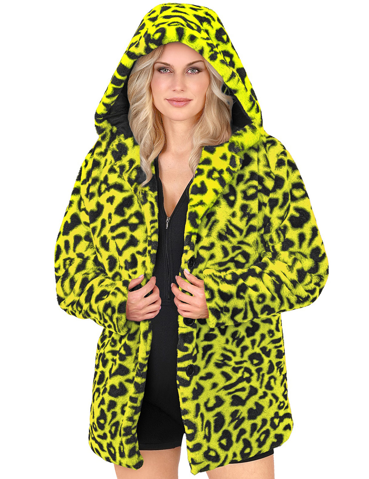 Casaco com capuz com estampado de leopardo amarelo para adultos