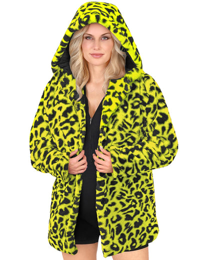 Casaco com capuz com estampado de leopardo amarelo para adultos