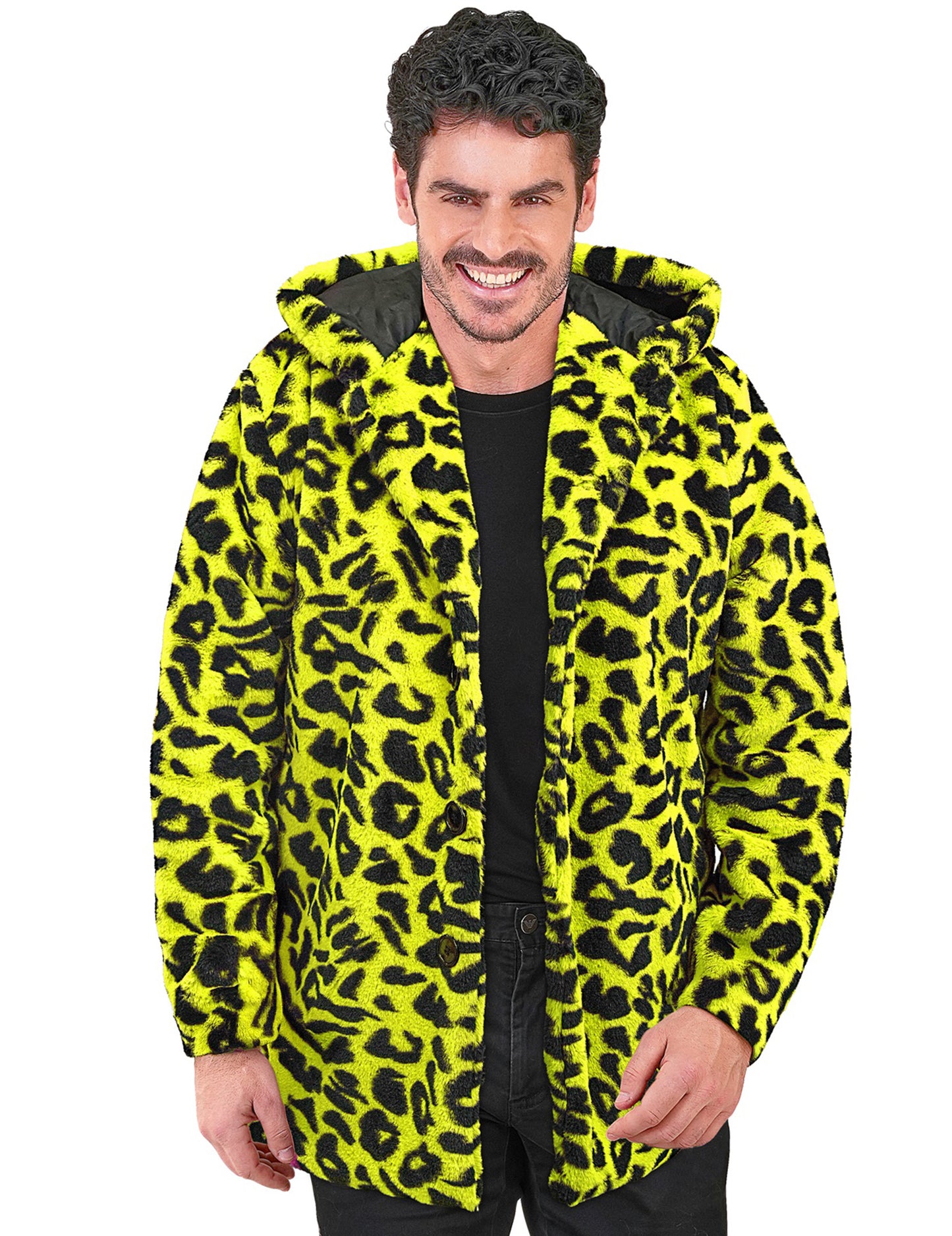 Casaco com capuz com estampado de leopardo amarelo para adultos