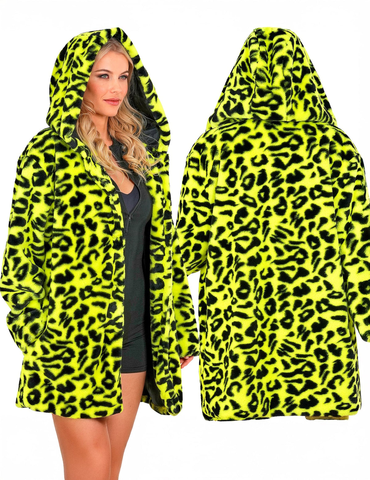 Casaco com capuz com estampado de leopardo amarelo para adultos