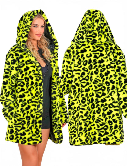 Casaco com capuz com estampado de leopardo amarelo para adultos