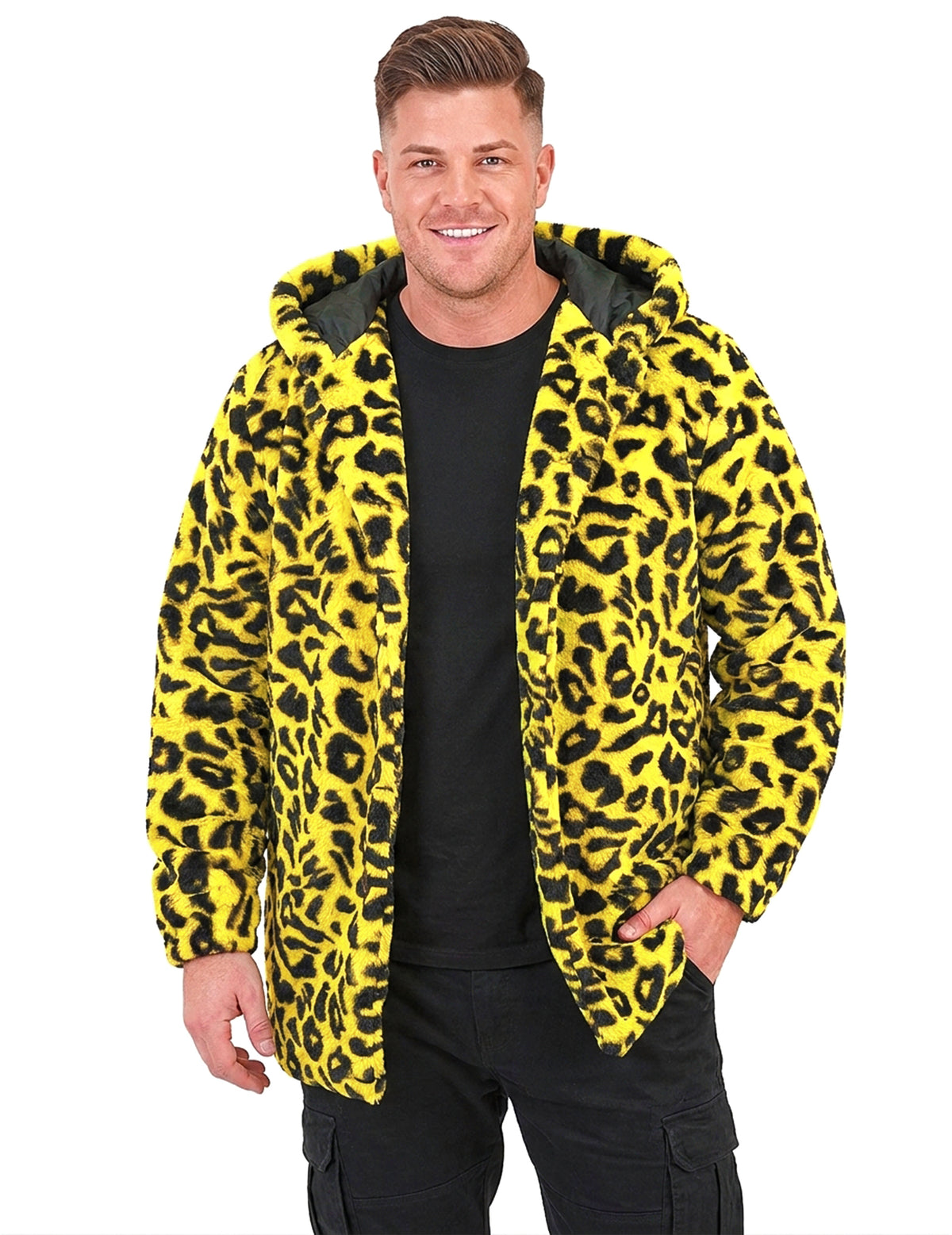 Casaco com capuz com estampado de leopardo amarelo para adultos