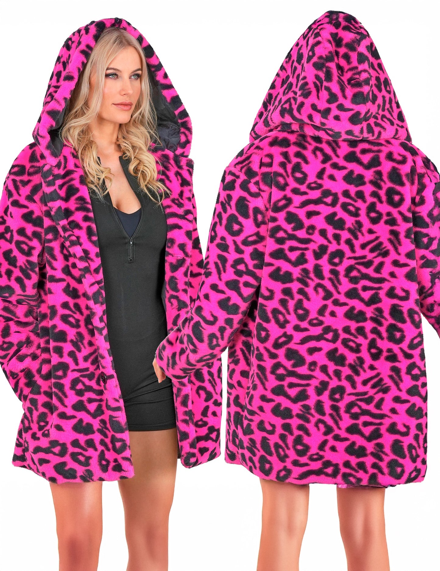 Casaco com capuz com estampado de leopardo cor-de-rosa para adultos