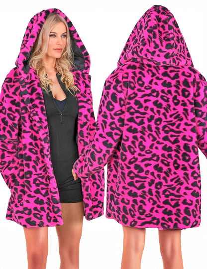 Casaco com capuz com estampado de leopardo cor-de-rosa para adultos