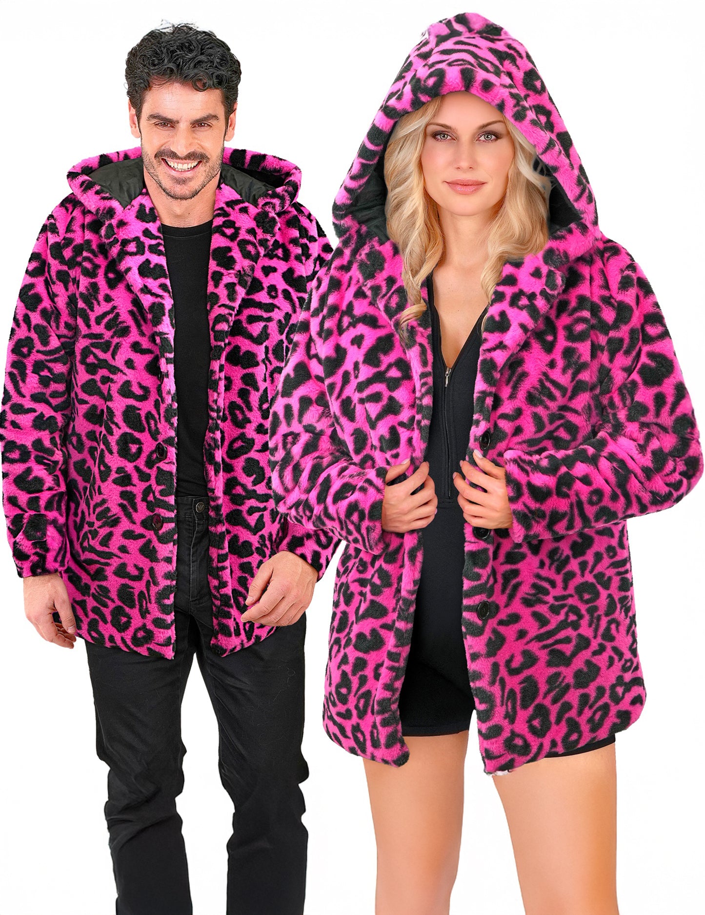 Casaco com capuz com estampado de leopardo cor-de-rosa para adultos