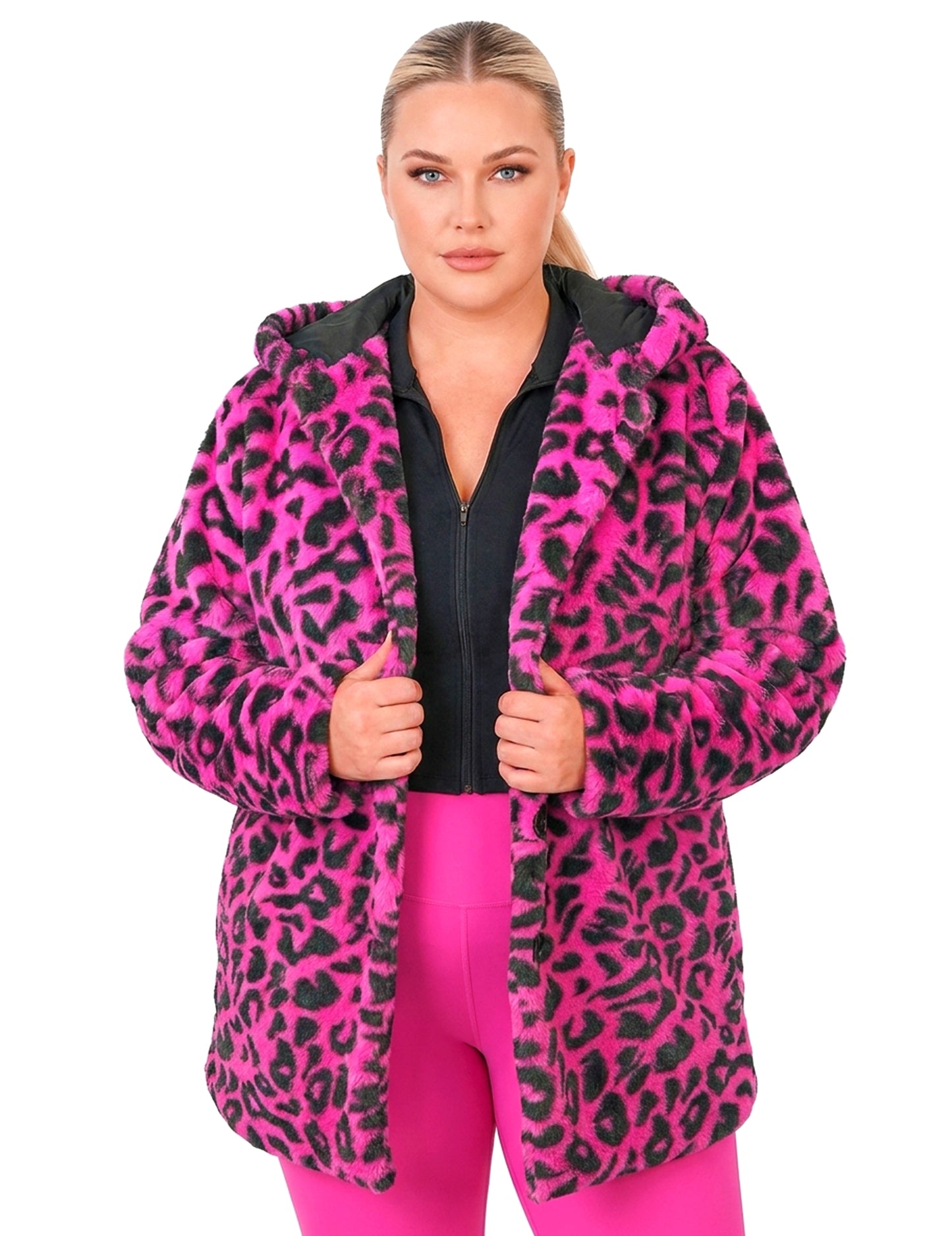 Casaco com capuz com estampado de leopardo cor-de-rosa para adultos