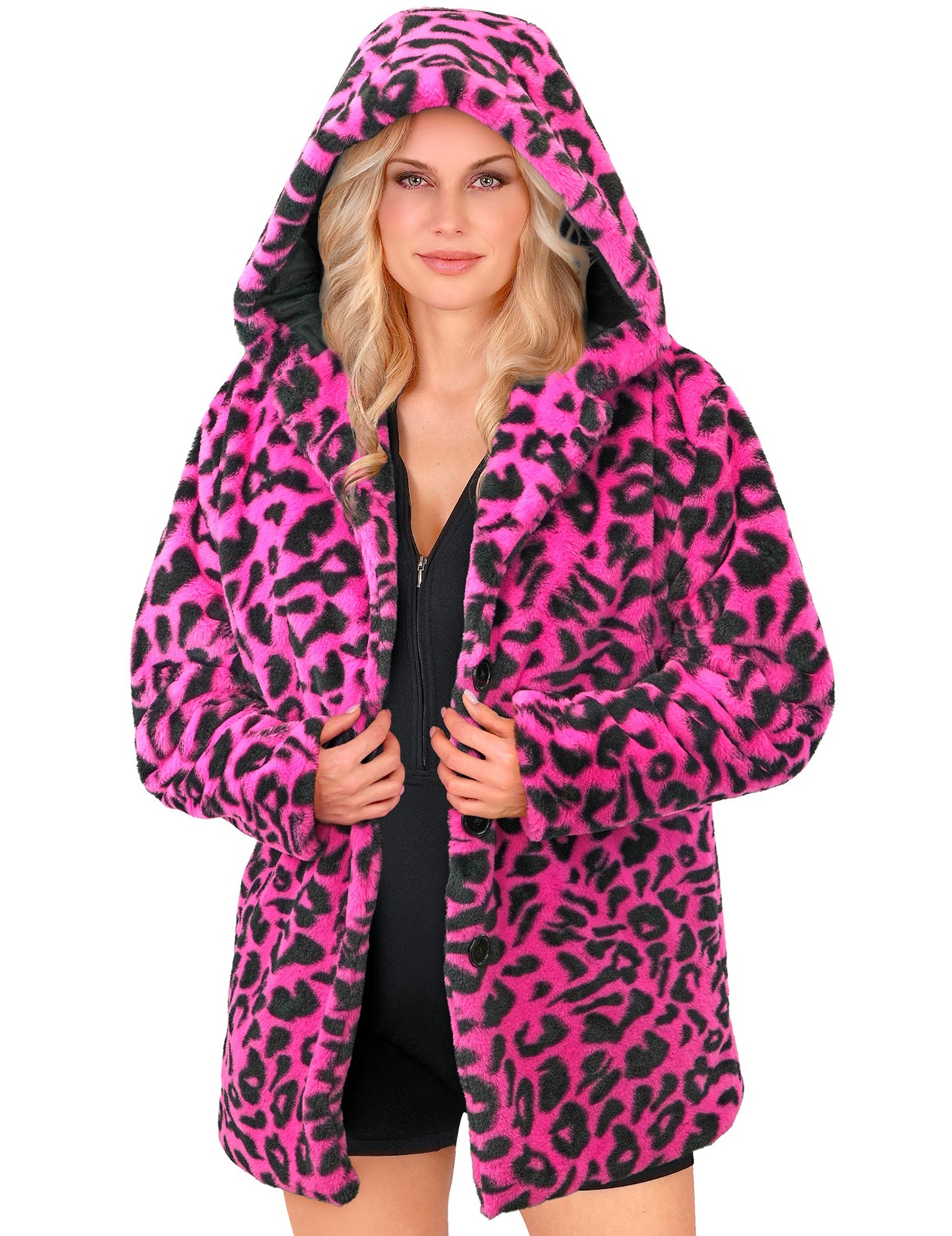 Casaco com capuz com estampado de leopardo cor-de-rosa para adultos