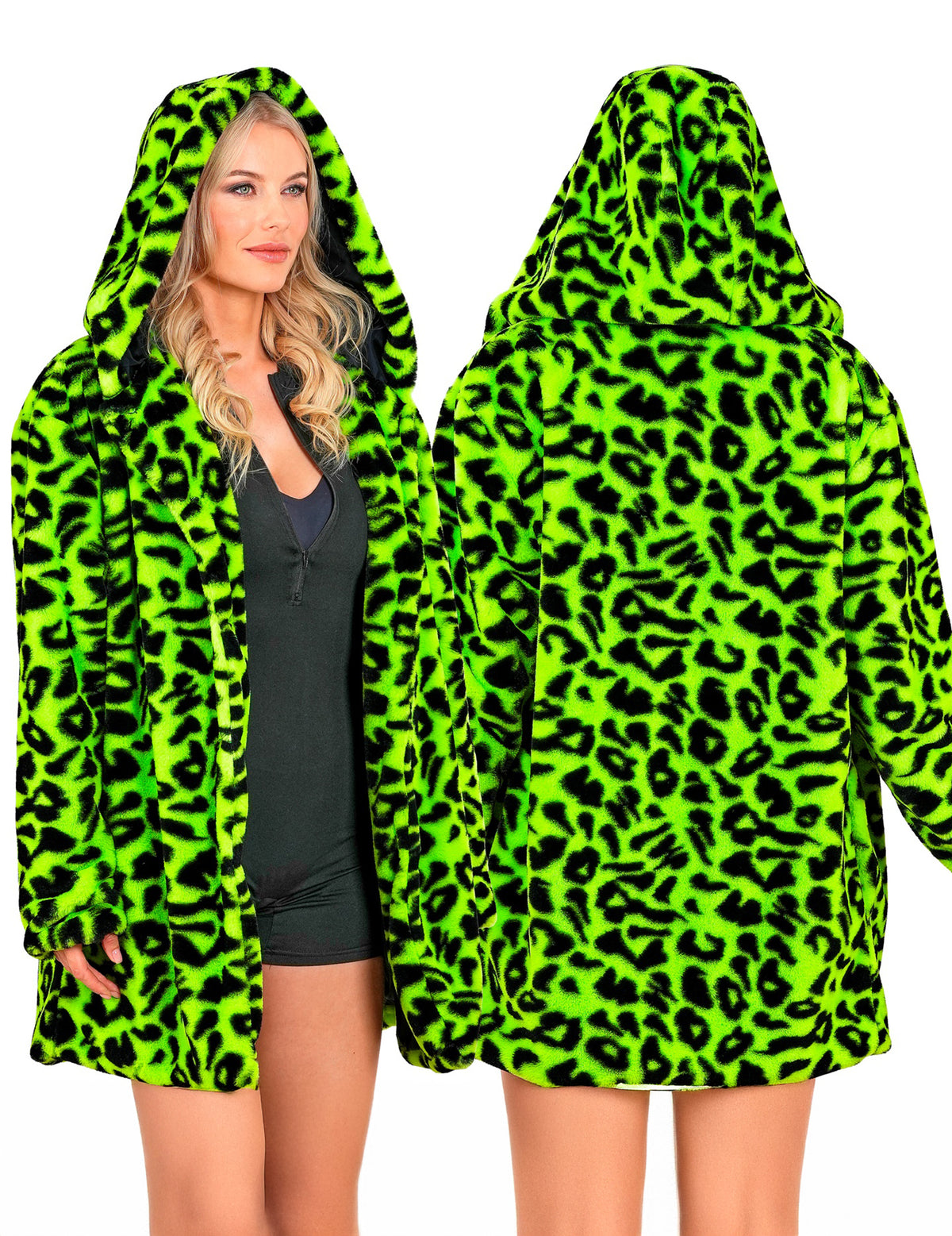 Casaco com capuz com estampado de leopardo verde para adultos