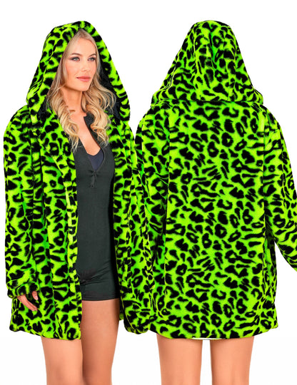 Casaco com capuz com estampado de leopardo verde para adultos
