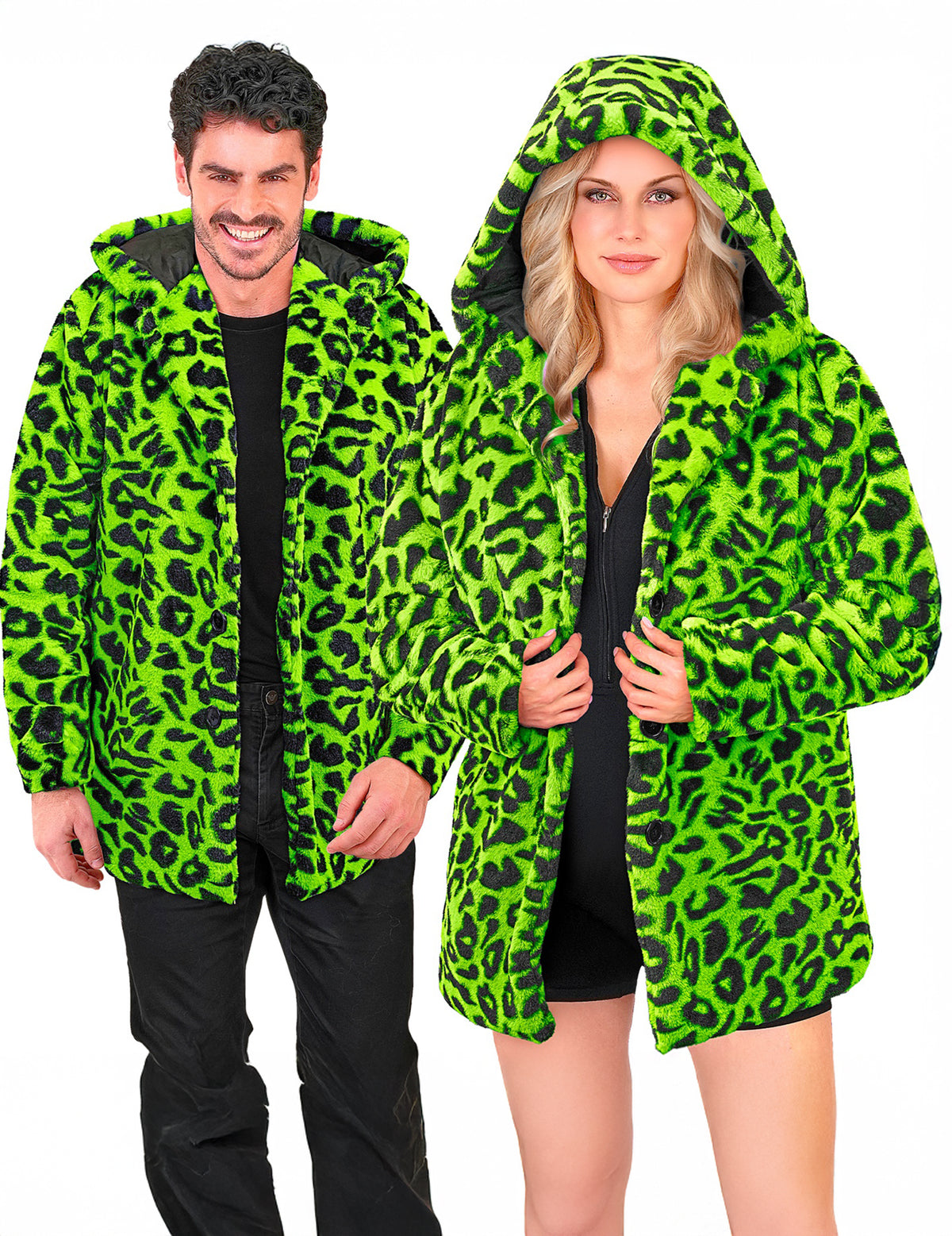 Casaco com capuz com estampado de leopardo verde para adultos