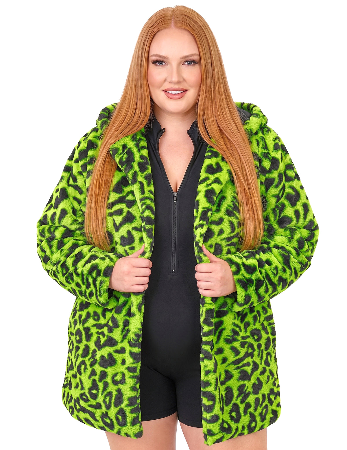 Casaco com capuz com estampado de leopardo verde para adultos