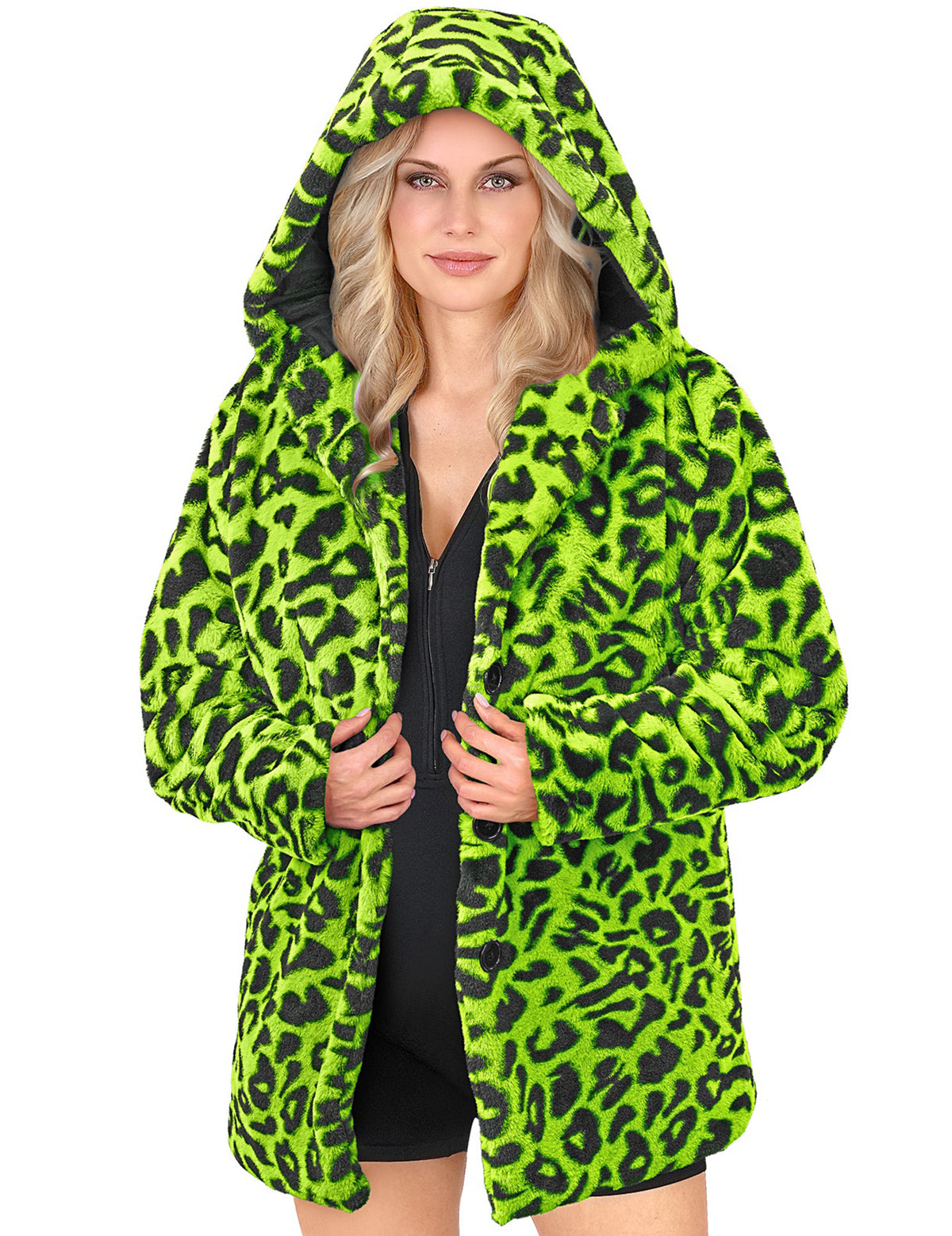 Casaco com capuz com estampado de leopardo verde para adultos