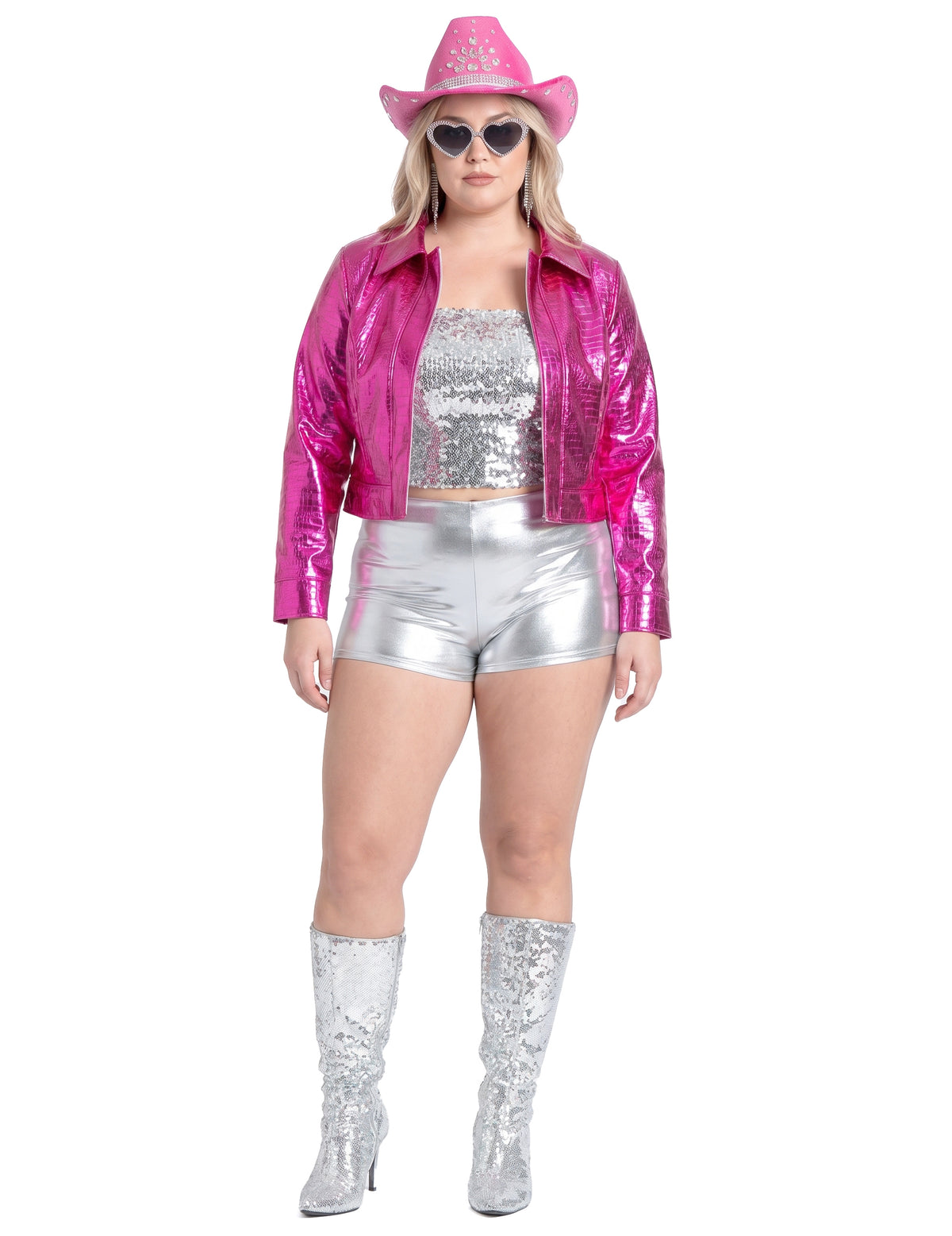 Casaco croco metálico rosa mulher